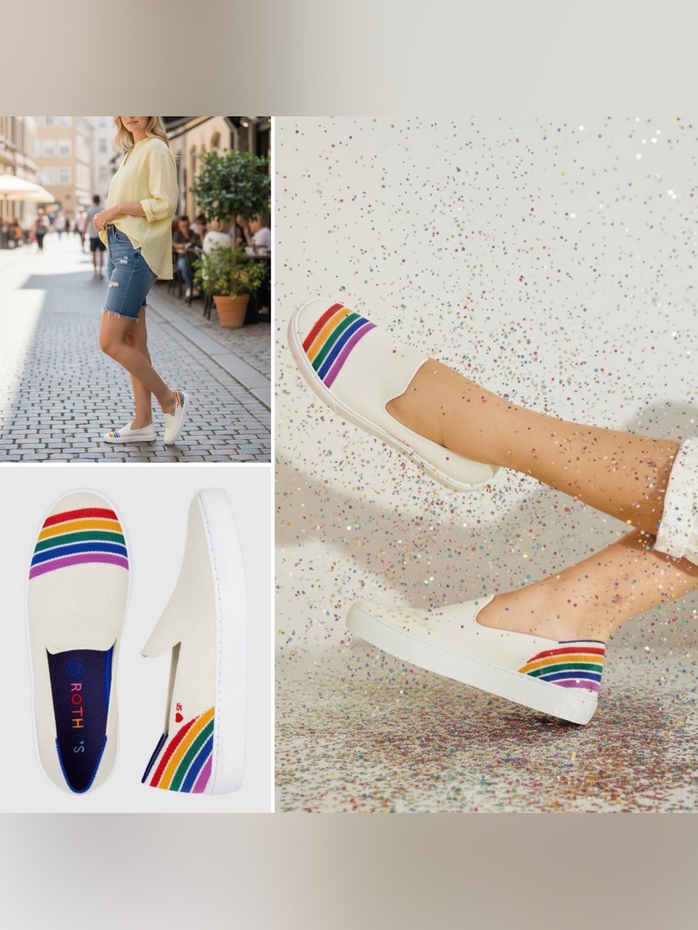 Rothys Pride SF Sneaker Slip On Size 10 Machine Washable Shoe LGBTQIA Rainbow